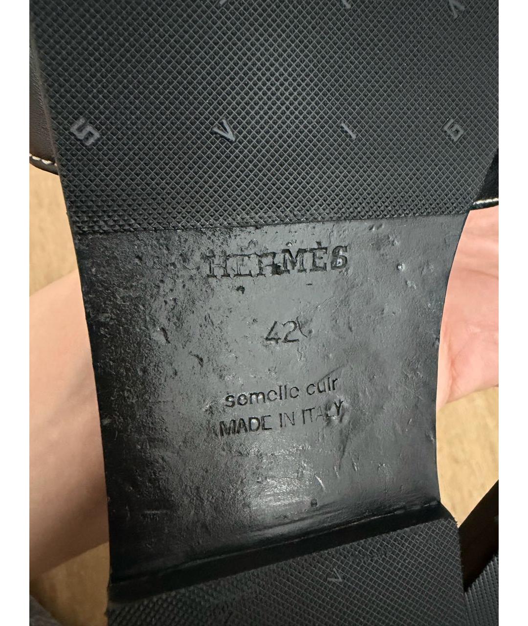 HERMES Черные кожаные шлепанцы, фото 6