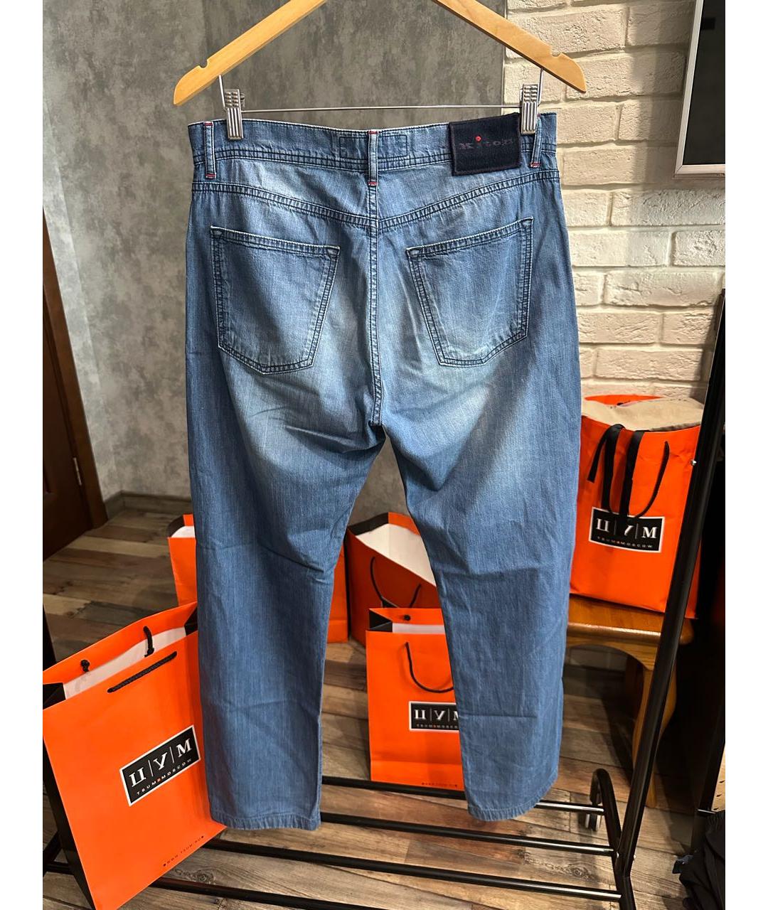 KITON Голубые хлопковые прямые джинсы, фото 2