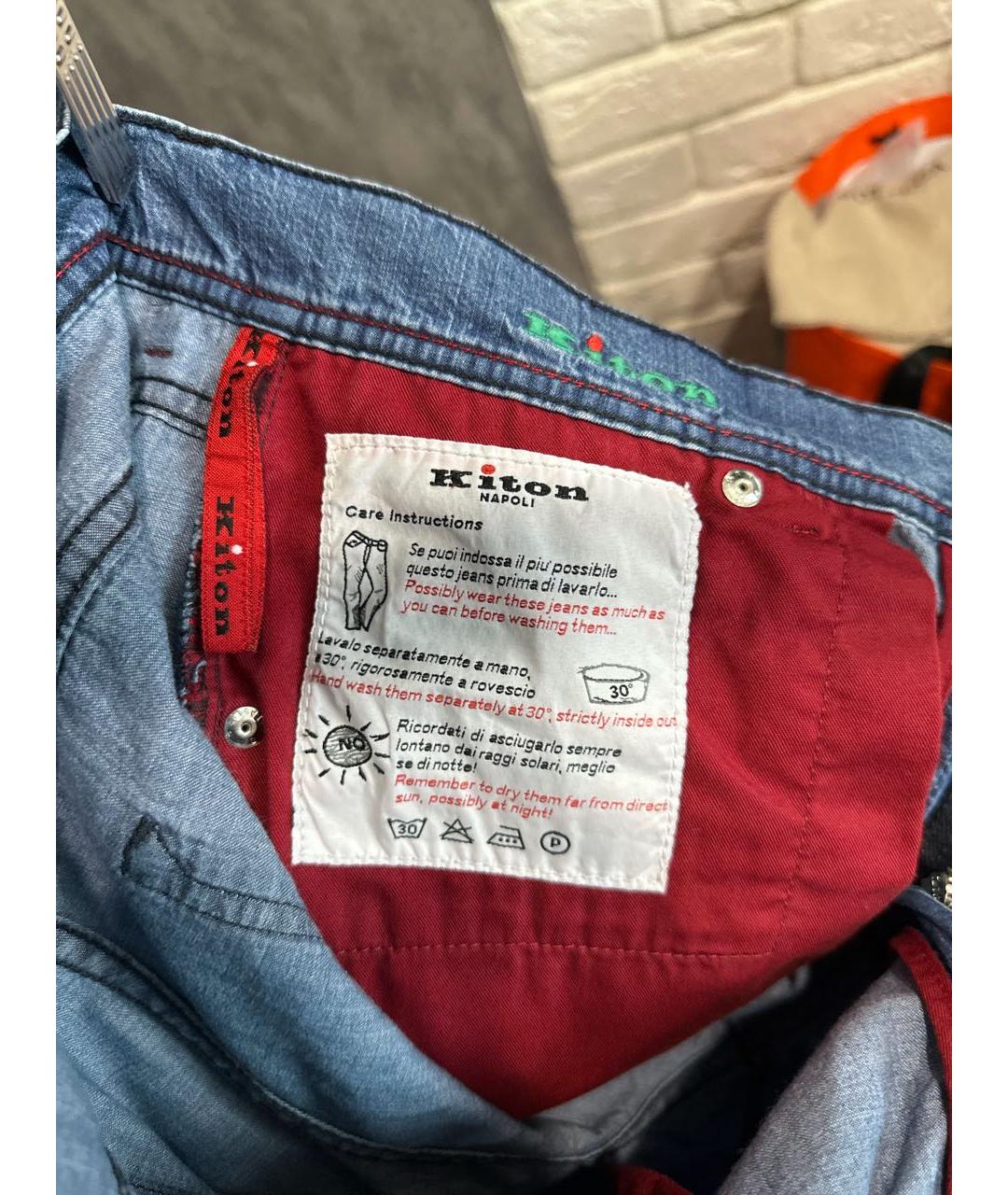 KITON Голубые хлопковые прямые джинсы, фото 8