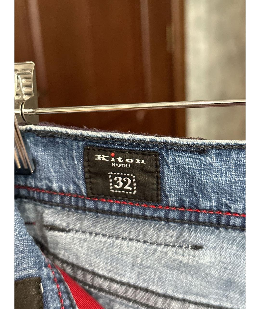 KITON Голубые хлопковые прямые джинсы, фото 7