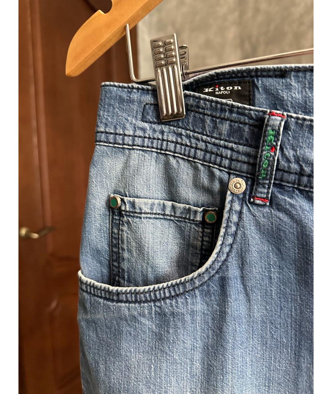 KITON Голубые хлопковые прямые джинсы, фото 4