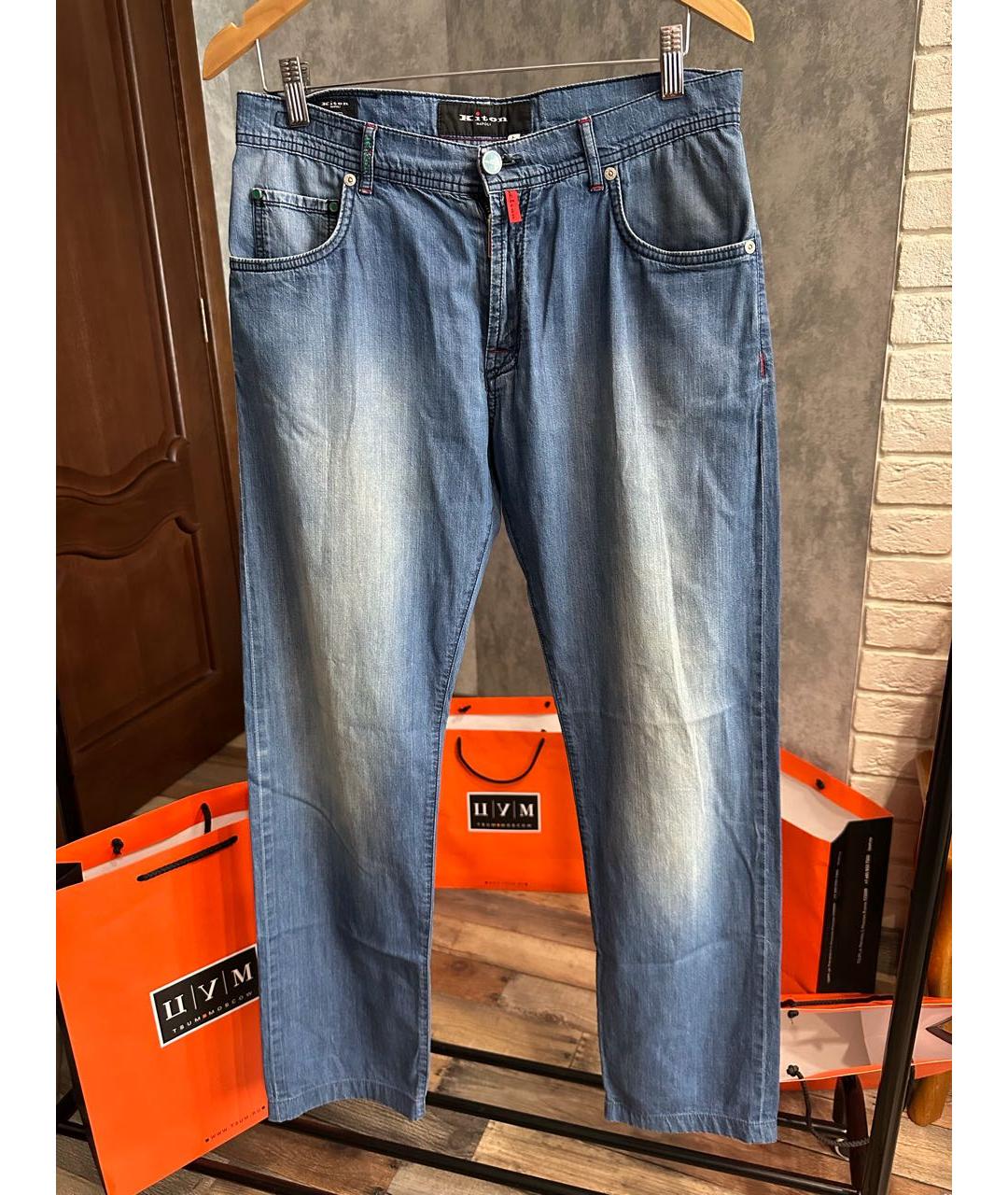 KITON Голубые хлопковые прямые джинсы, фото 9