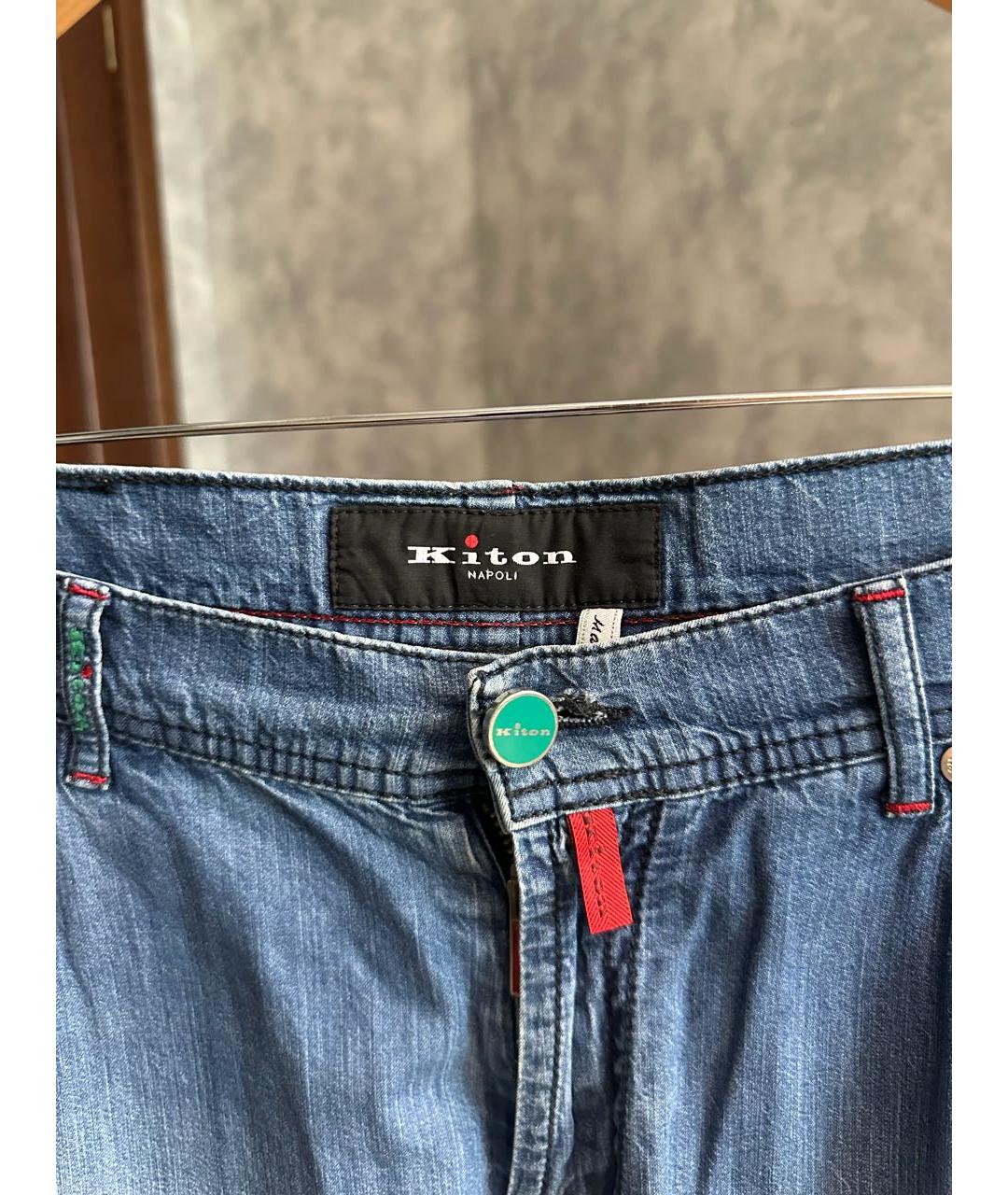 KITON Голубые хлопковые прямые джинсы, фото 3