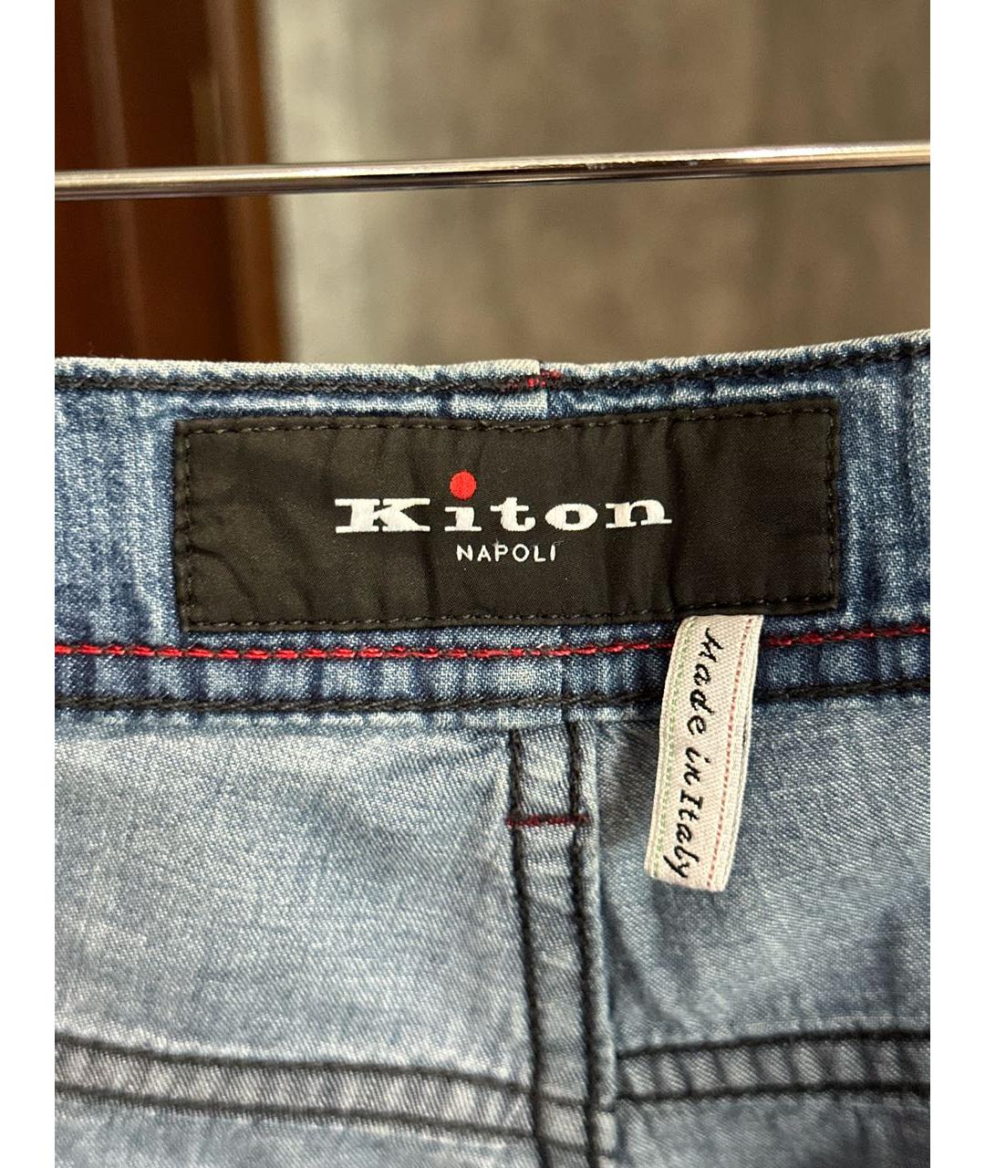 KITON Голубые хлопковые прямые джинсы, фото 6