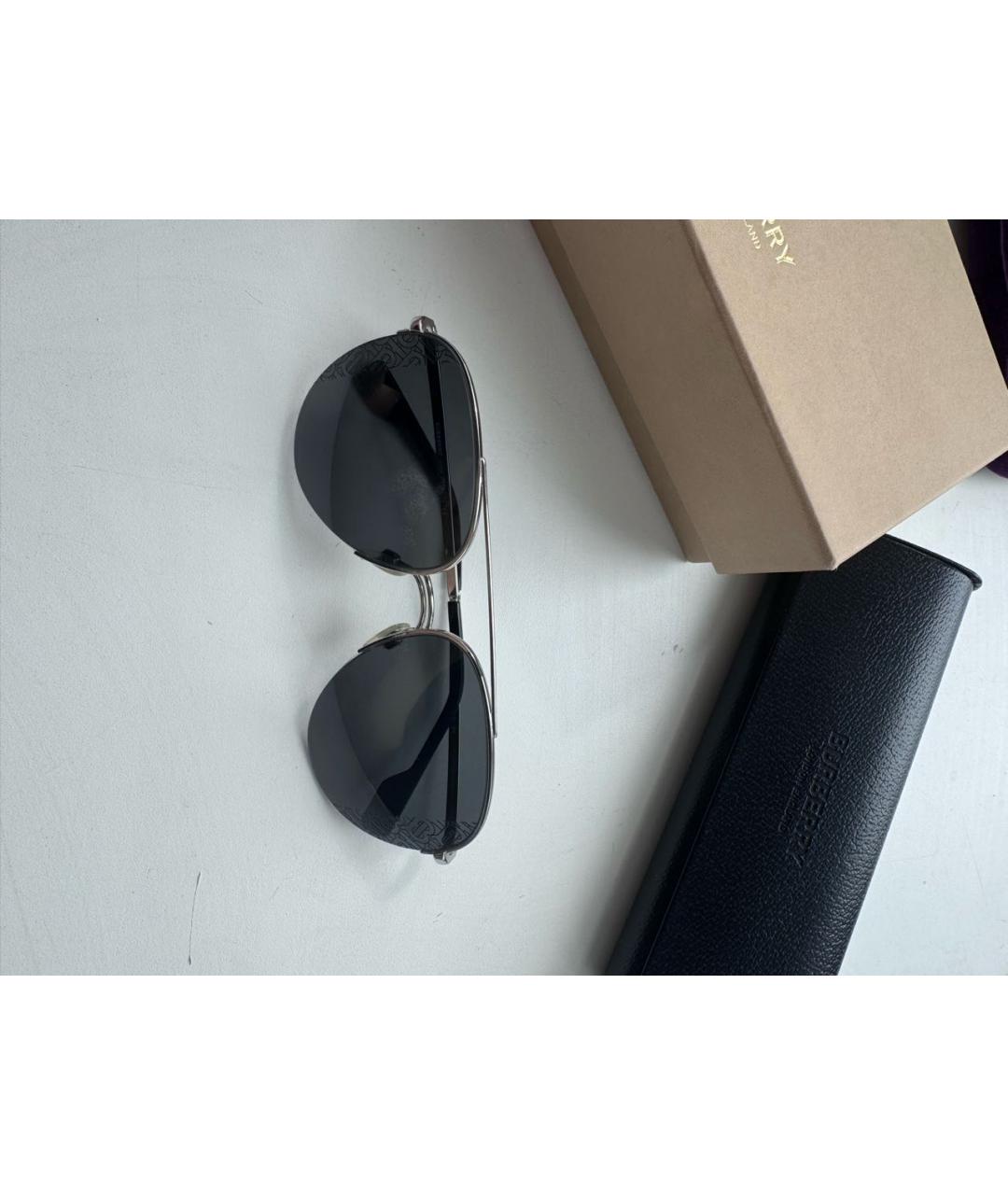 BURBERRY Антрацитовые металлические солнцезащитные очки, фото 2