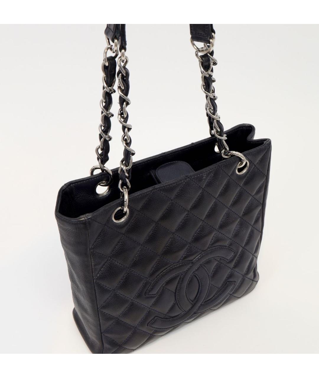 CHANEL Черная кожаная сумка тоут, фото 4
