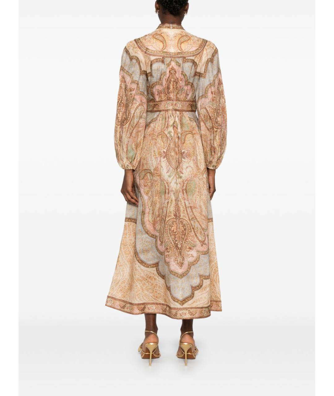 ZIMMERMANN Коричневое льняное повседневное платье, фото 5