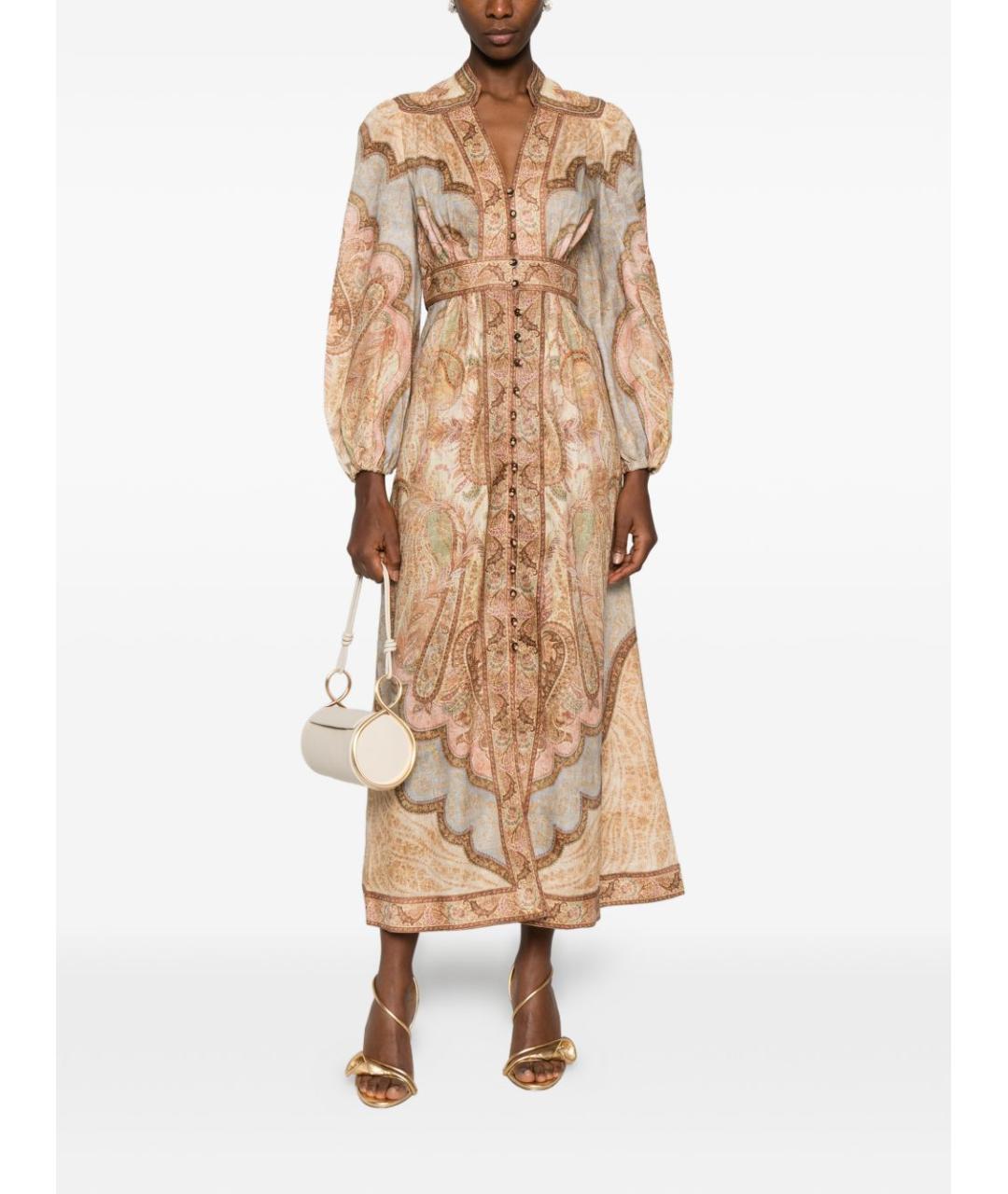 ZIMMERMANN Коричневое льняное повседневное платье, фото 4