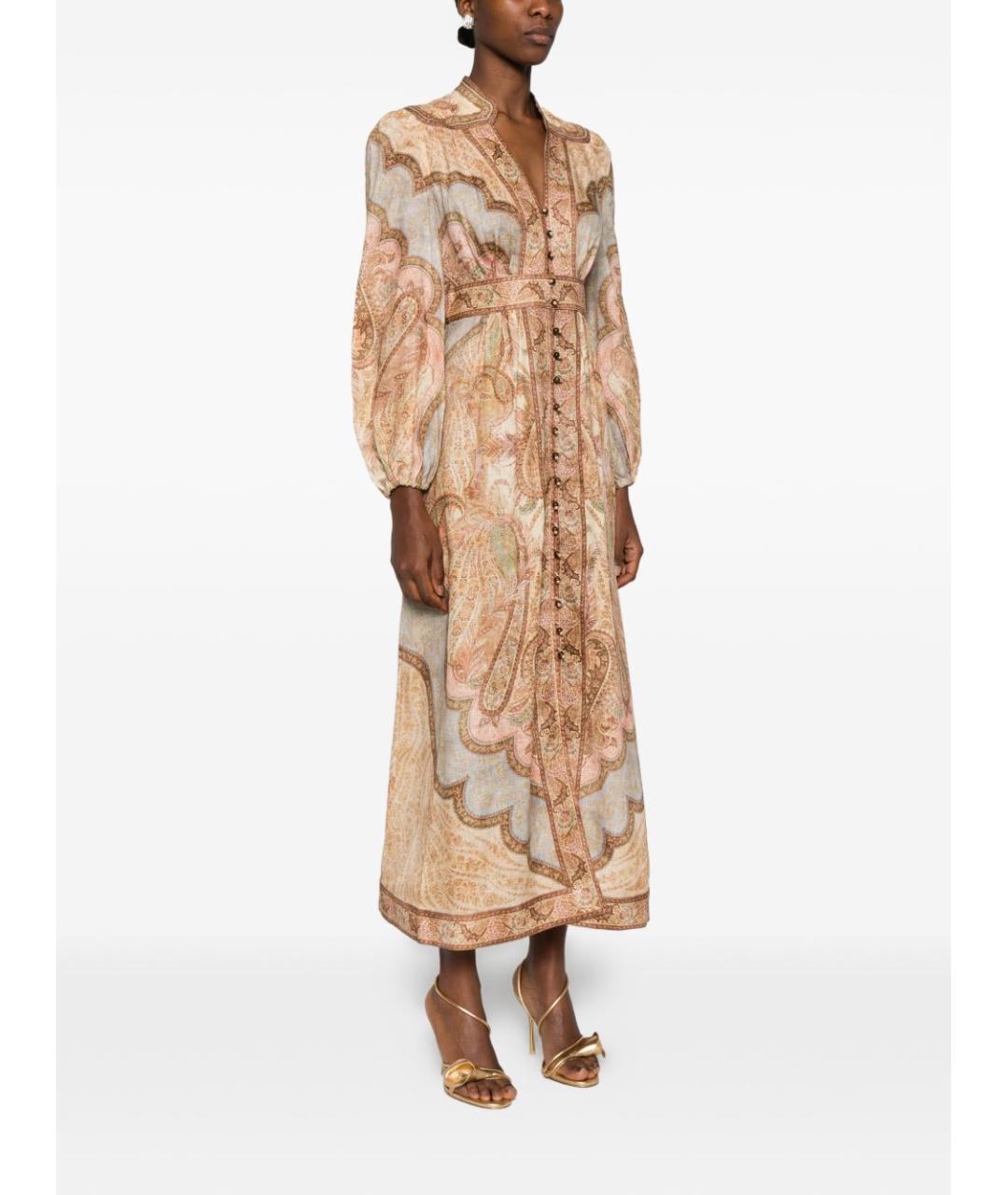 ZIMMERMANN Коричневое льняное повседневное платье, фото 3