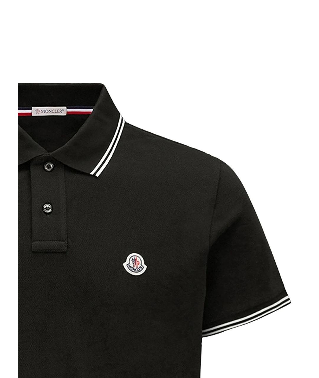 MONCLER Черное хлопковое поло с коротким рукавом, фото 2