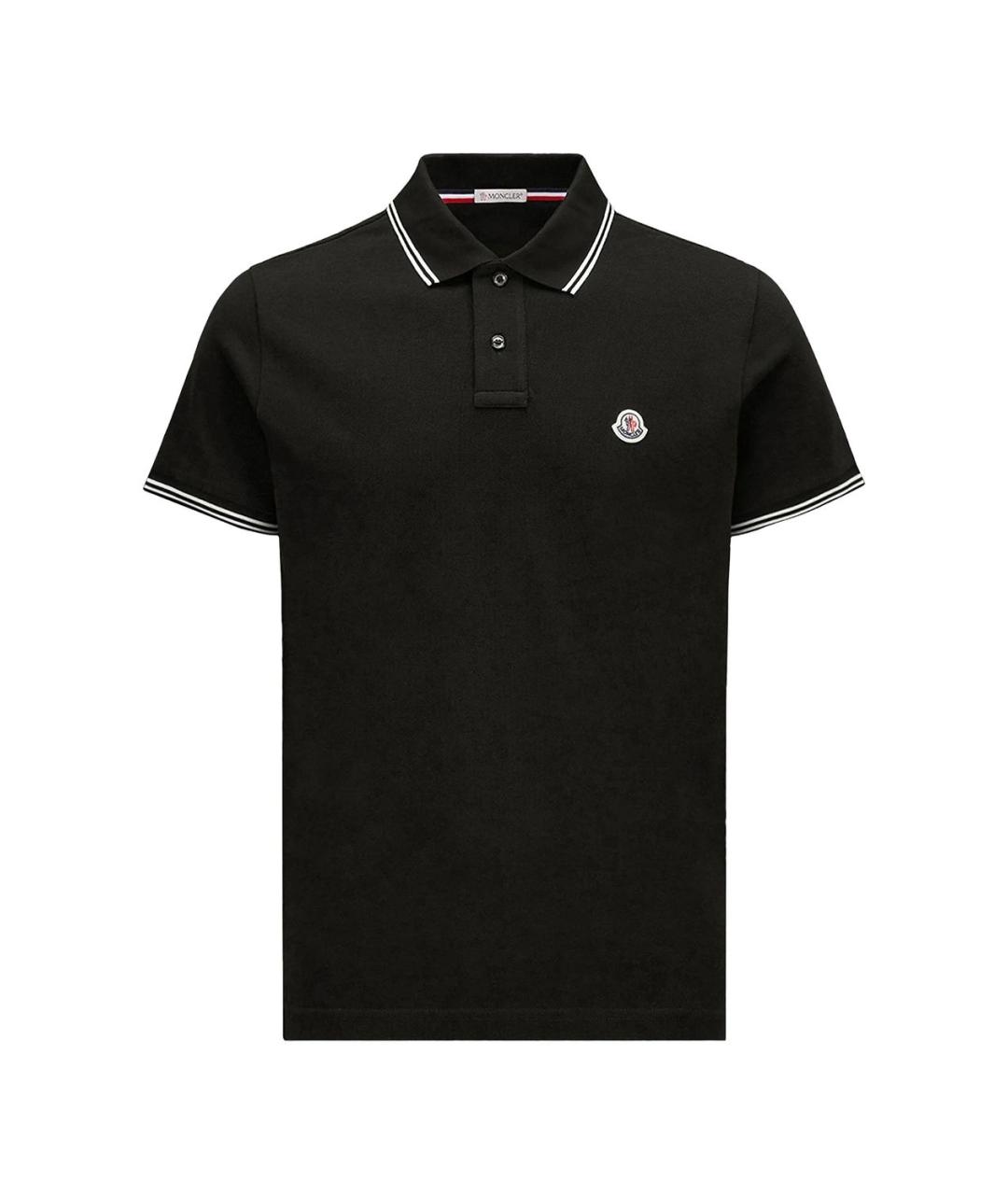MONCLER Черное хлопковое поло с коротким рукавом, фото 1