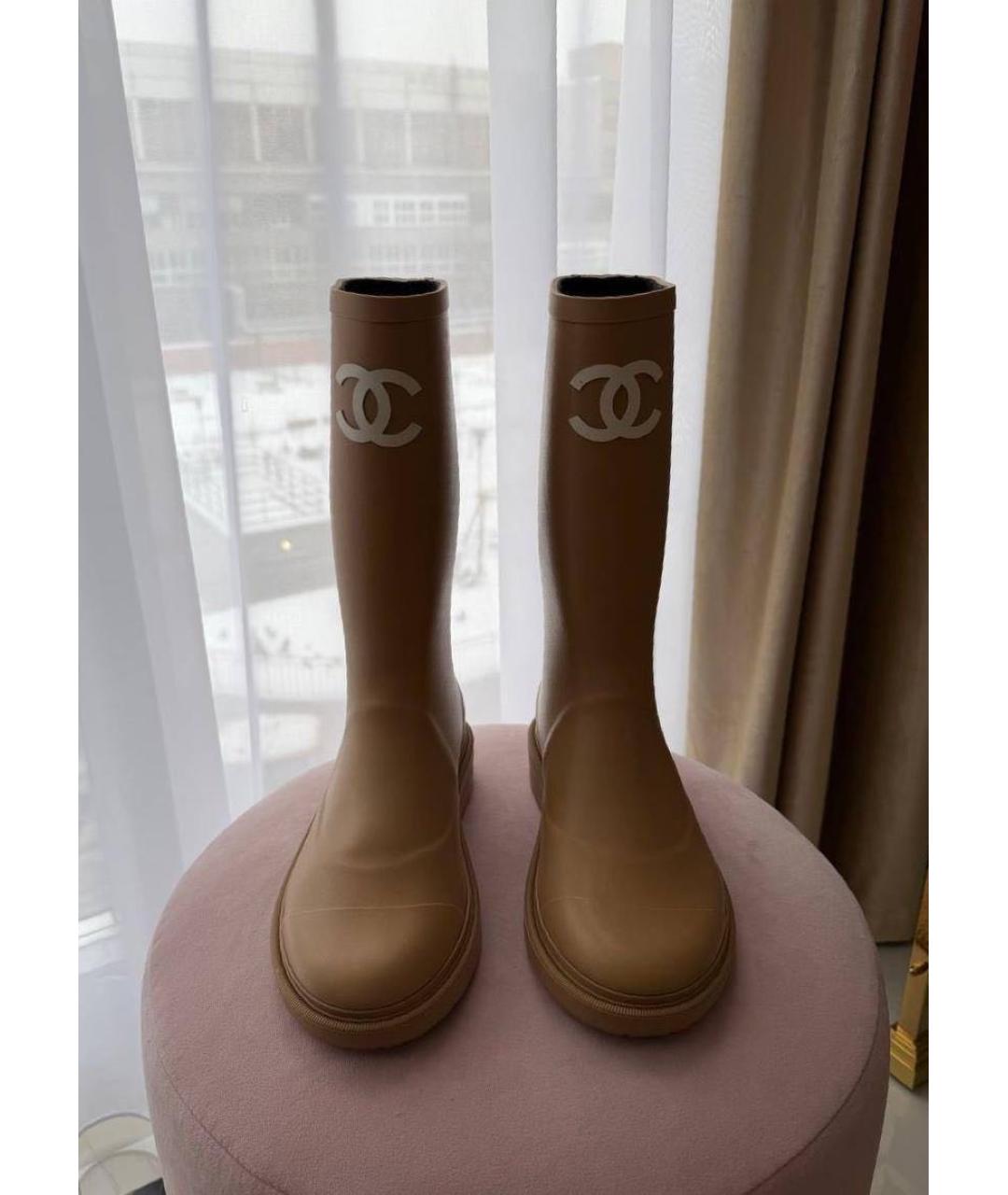 CHANEL Бежевые резиновые сапоги, фото 2