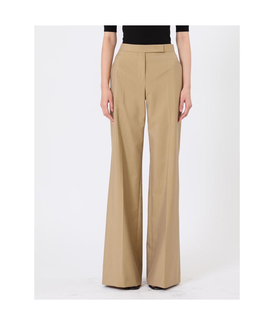 MAX MARA Бежевые шерстяные прямые брюки, фото 3