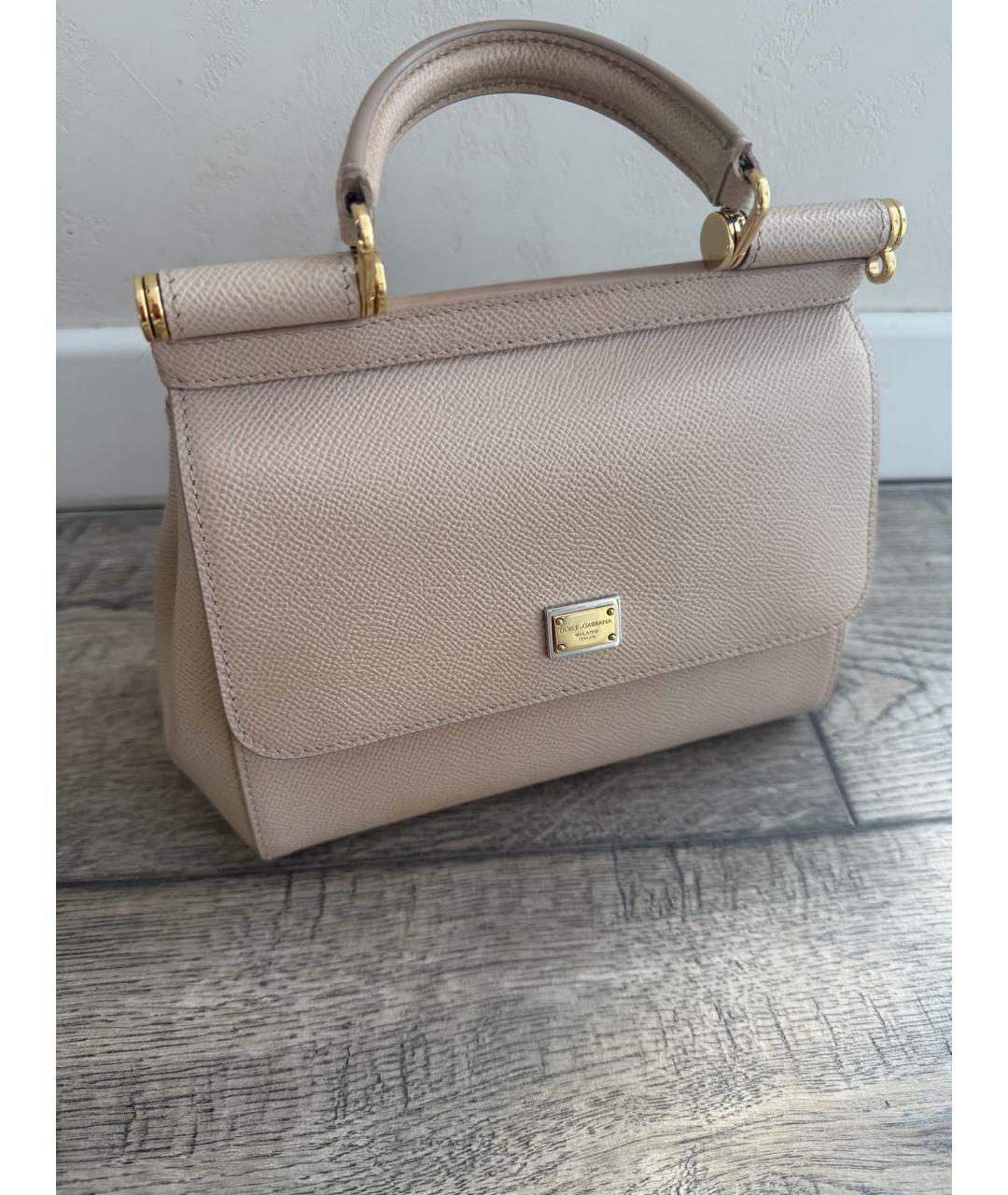 DOLCE&GABBANA Бежевая кожаная сумка с короткими ручками, фото 2