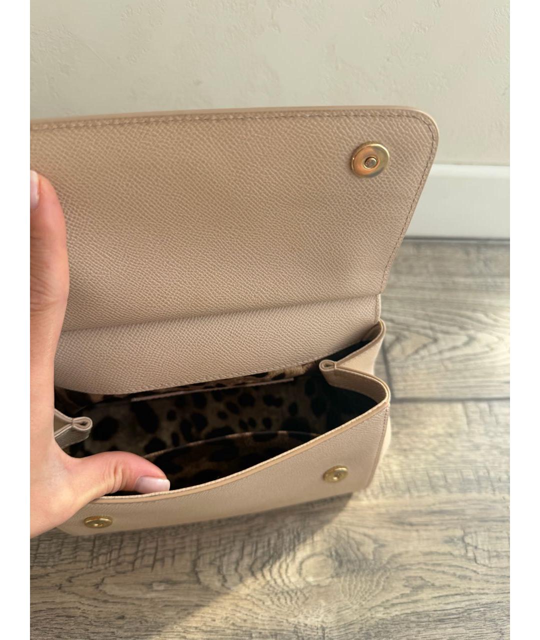 DOLCE&GABBANA Бежевая кожаная сумка с короткими ручками, фото 4