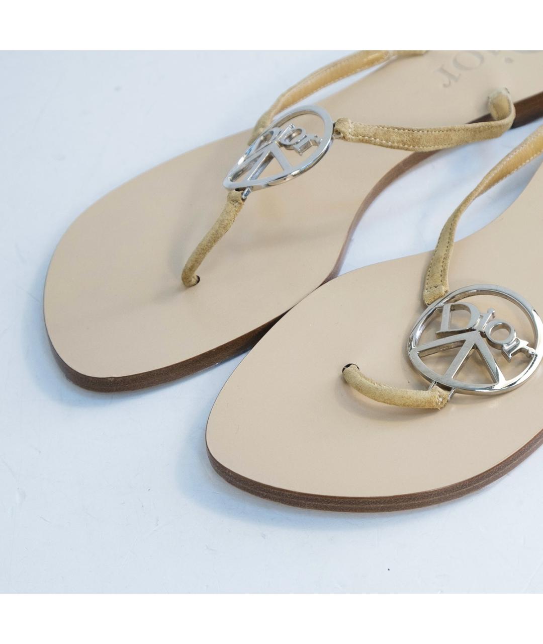 CHRISTIAN DIOR Бежевые кожаные шлепанцы, фото 3
