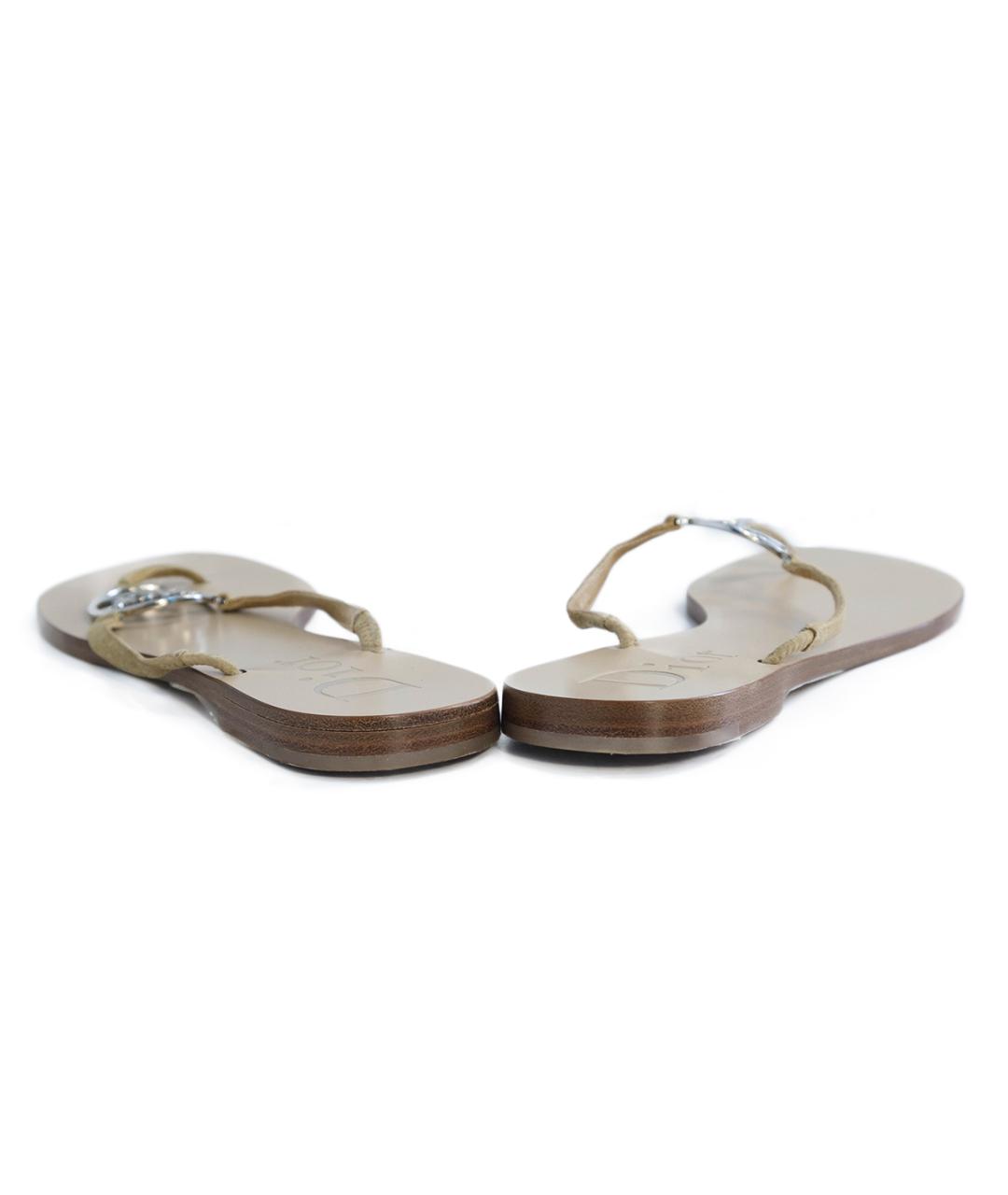 CHRISTIAN DIOR Бежевые кожаные шлепанцы, фото 5