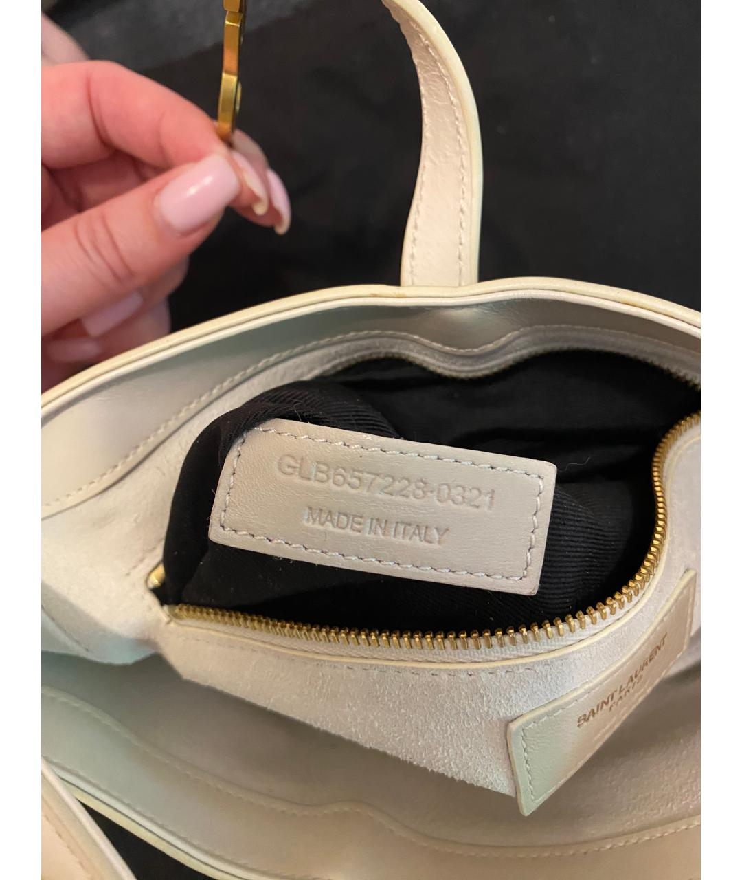 SAINT LAURENT Бежевая кожаная сумка через плечо, фото 3