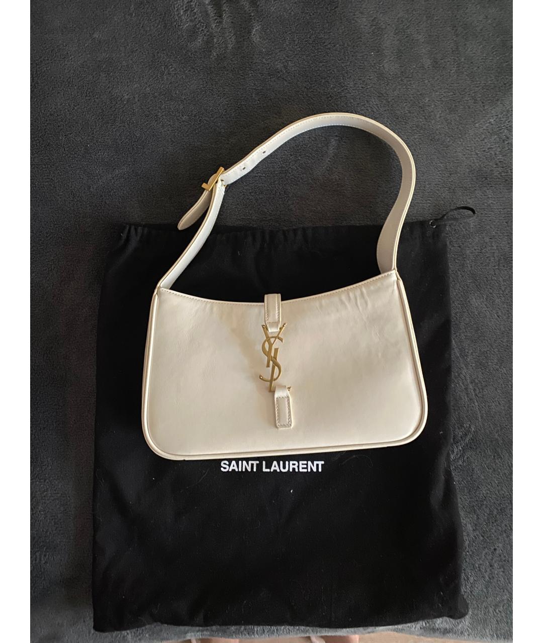 SAINT LAURENT Бежевая кожаная сумка через плечо, фото 4