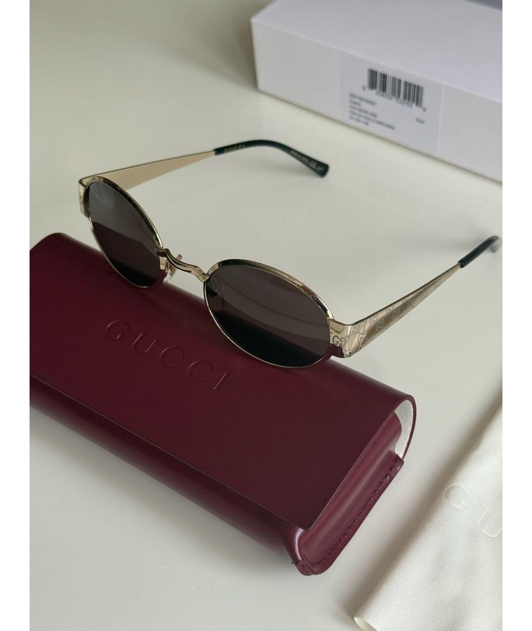 GUCCI Золотые металлические солнцезащитные очки, фото 2