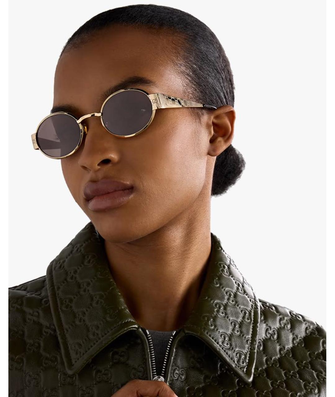 GUCCI Золотые металлические солнцезащитные очки, фото 4
