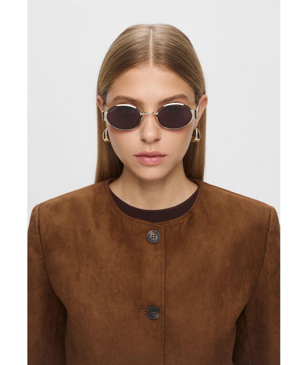 GUCCI Золотые металлические солнцезащитные очки, фото 5