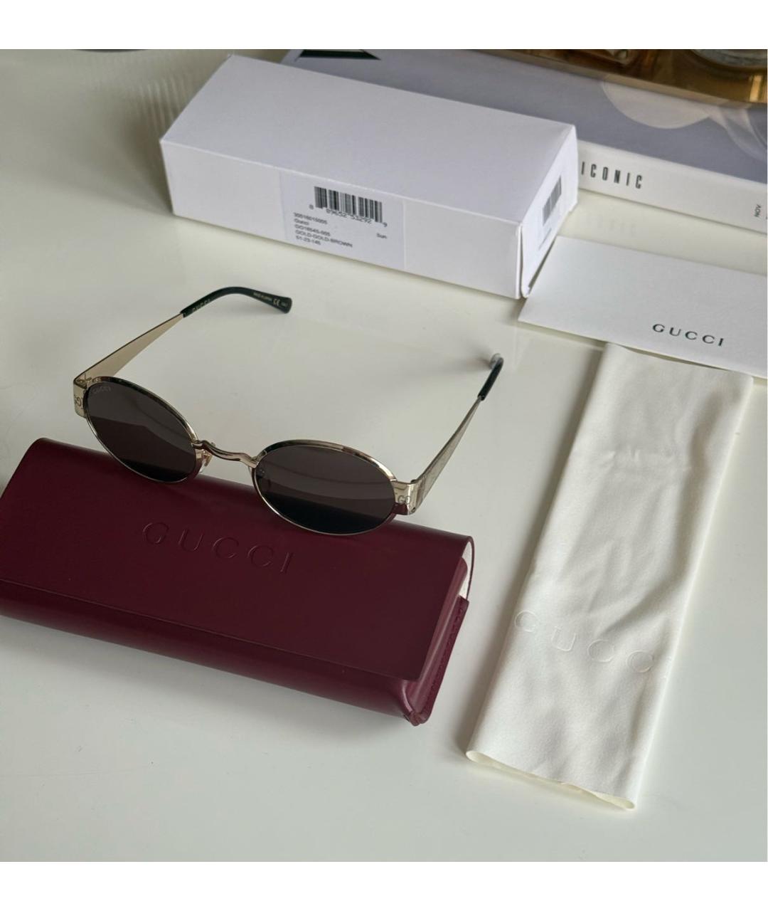 GUCCI Золотые металлические солнцезащитные очки, фото 3