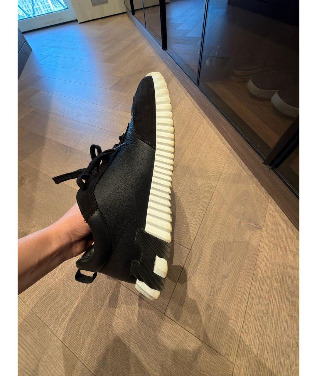 HERMES Черные кожаные высокие кроссовки / кеды, фото 5