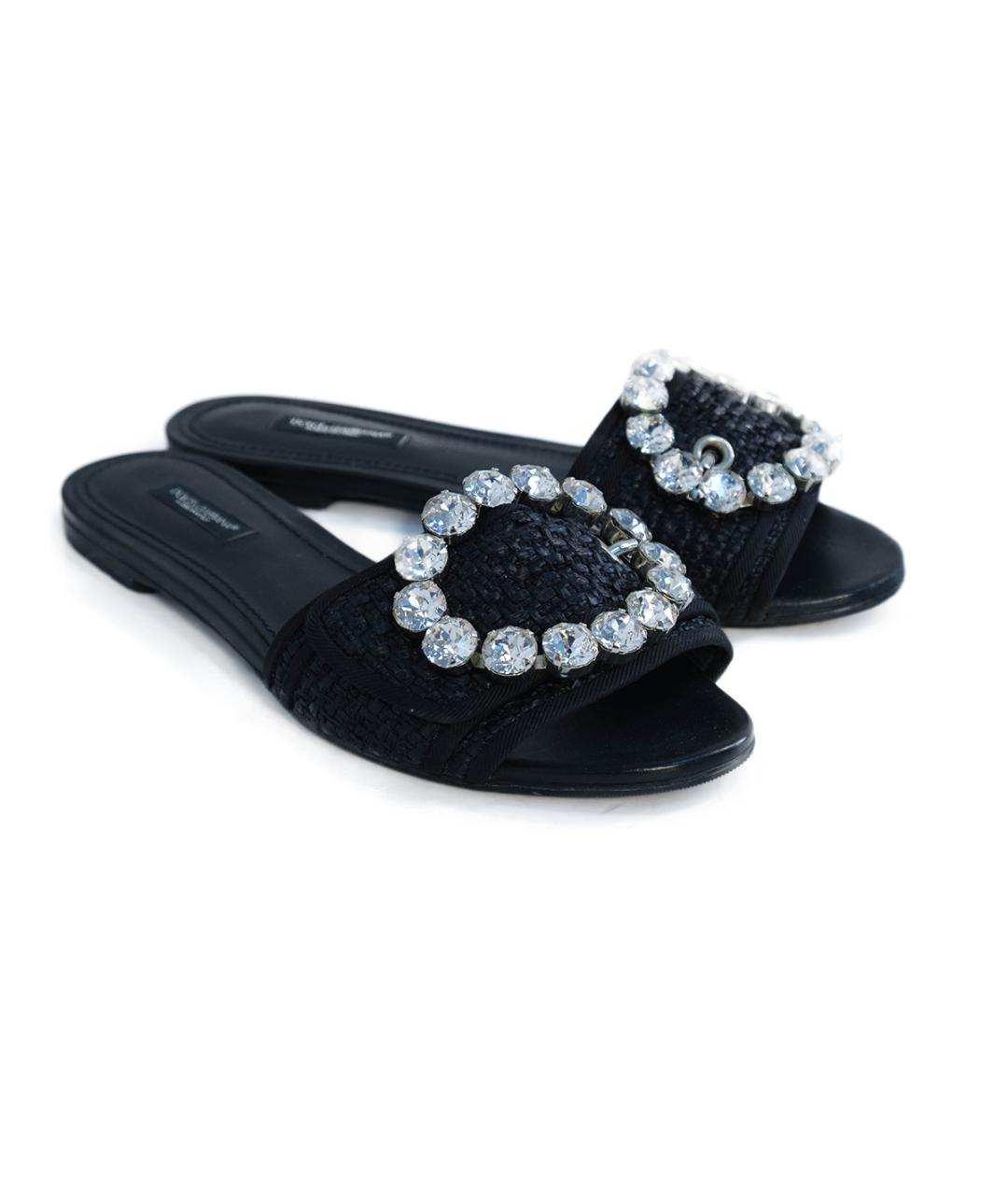 DOLCE&GABBANA Черные кожаные шлепанцы, фото 2