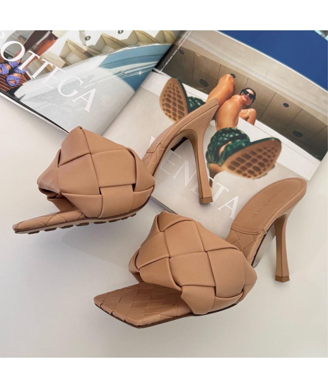 BOTTEGA VENETA Бежевые кожаные мюли, фото 4