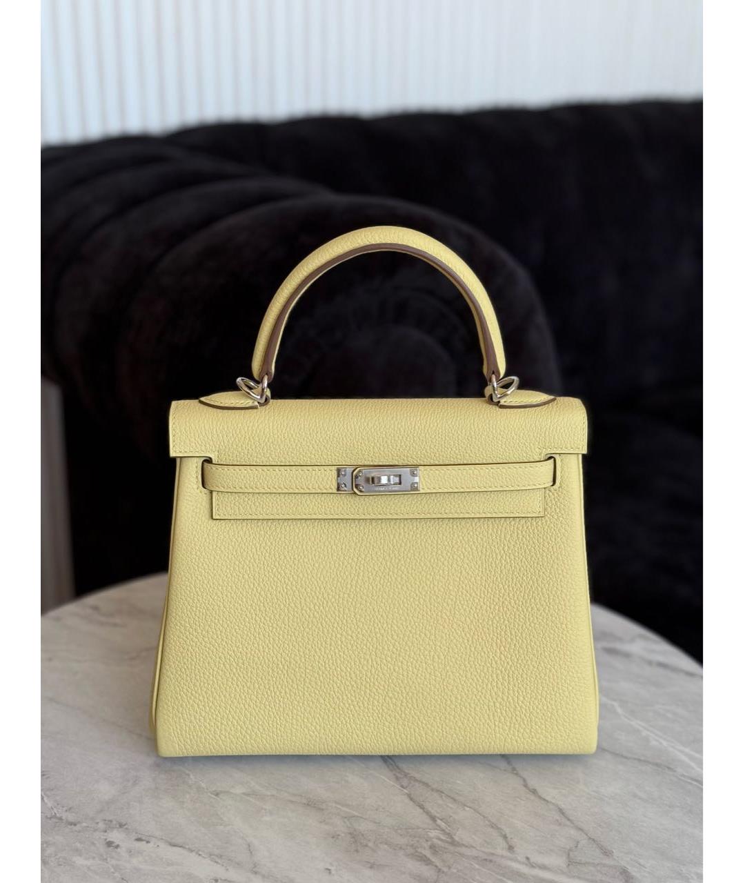 HERMES Желтая кожаная сумка с короткими ручками, фото 4