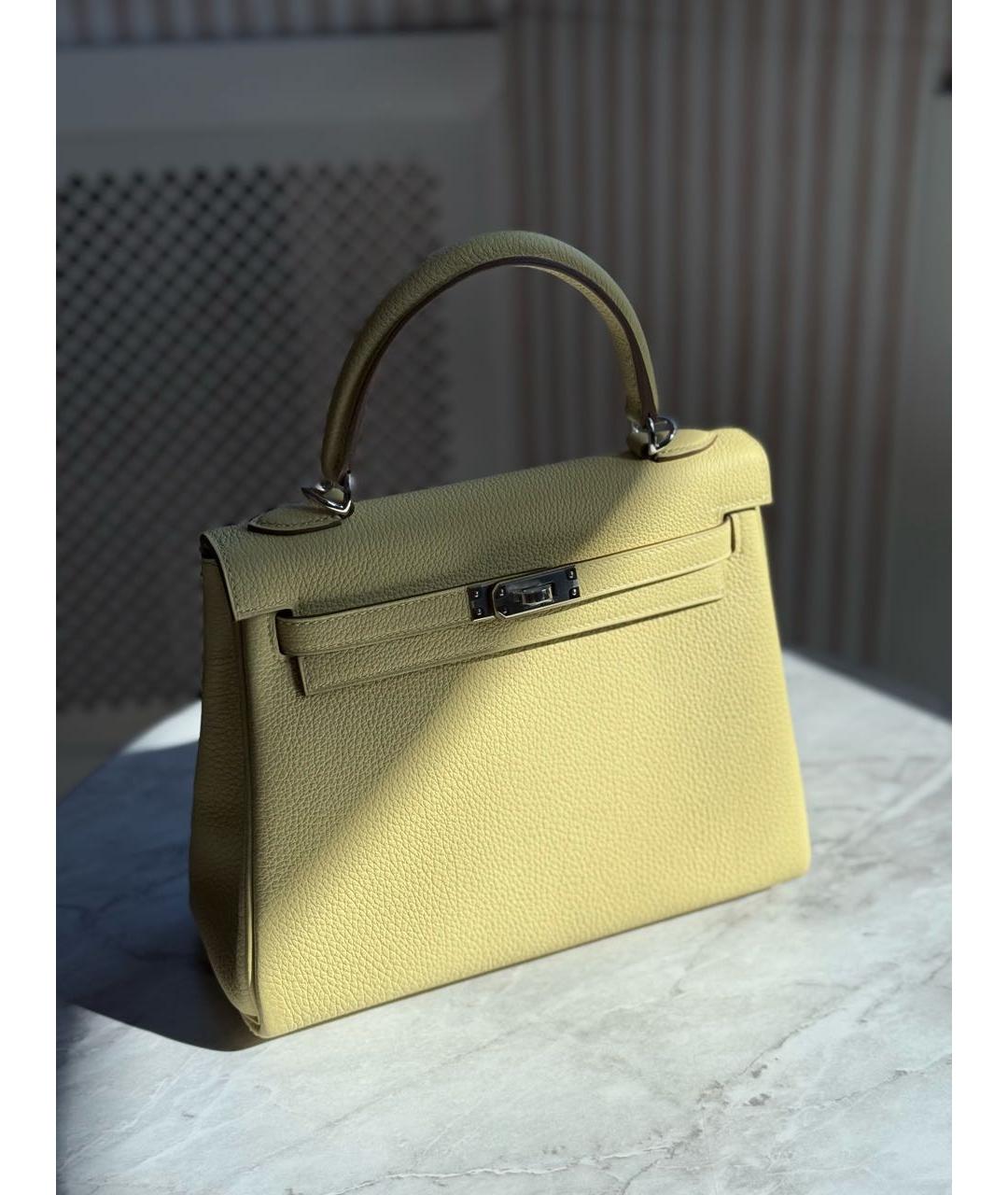 HERMES Желтая кожаная сумка с короткими ручками, фото 2
