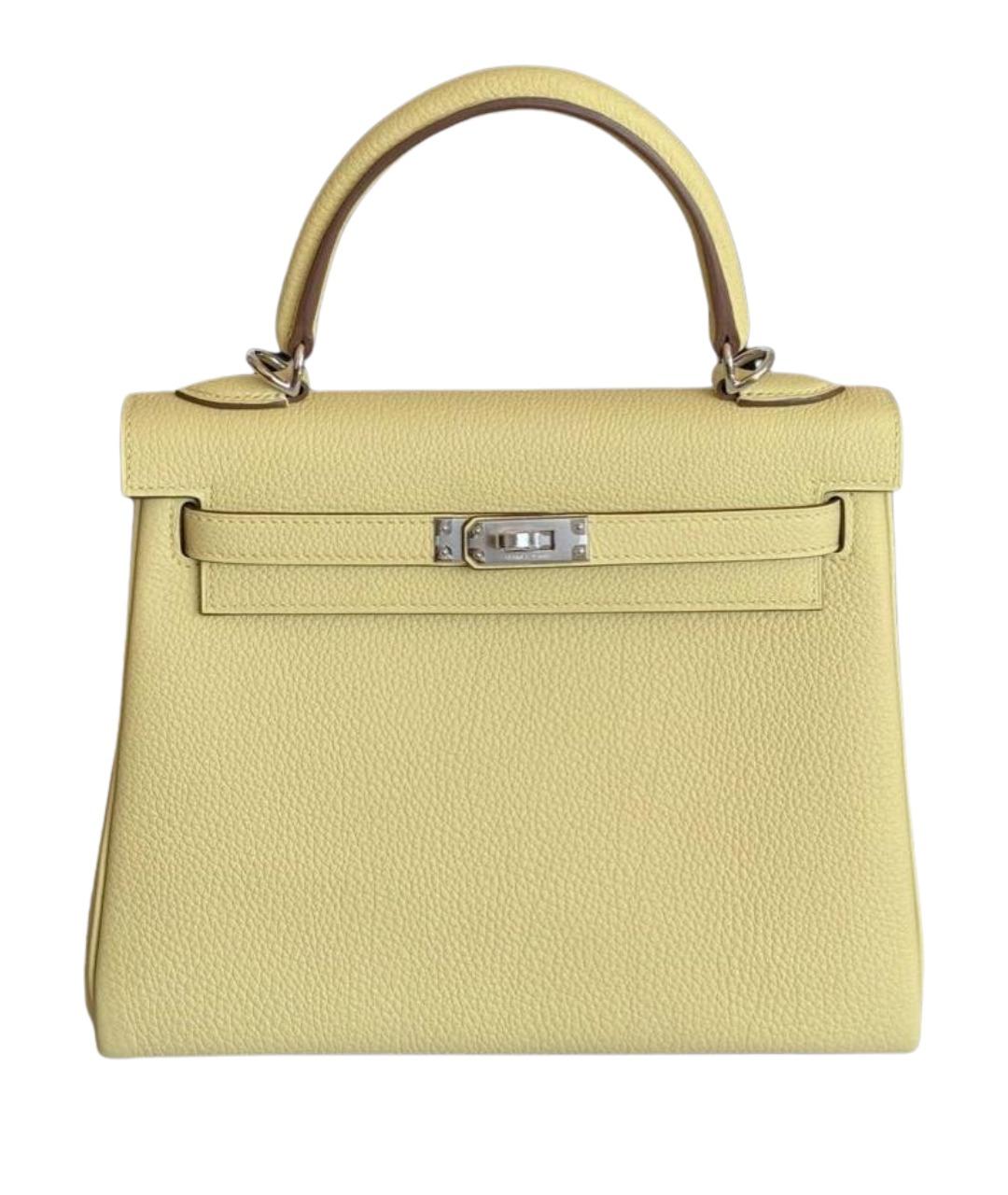 HERMES Желтая кожаная сумка с короткими ручками, фото 1