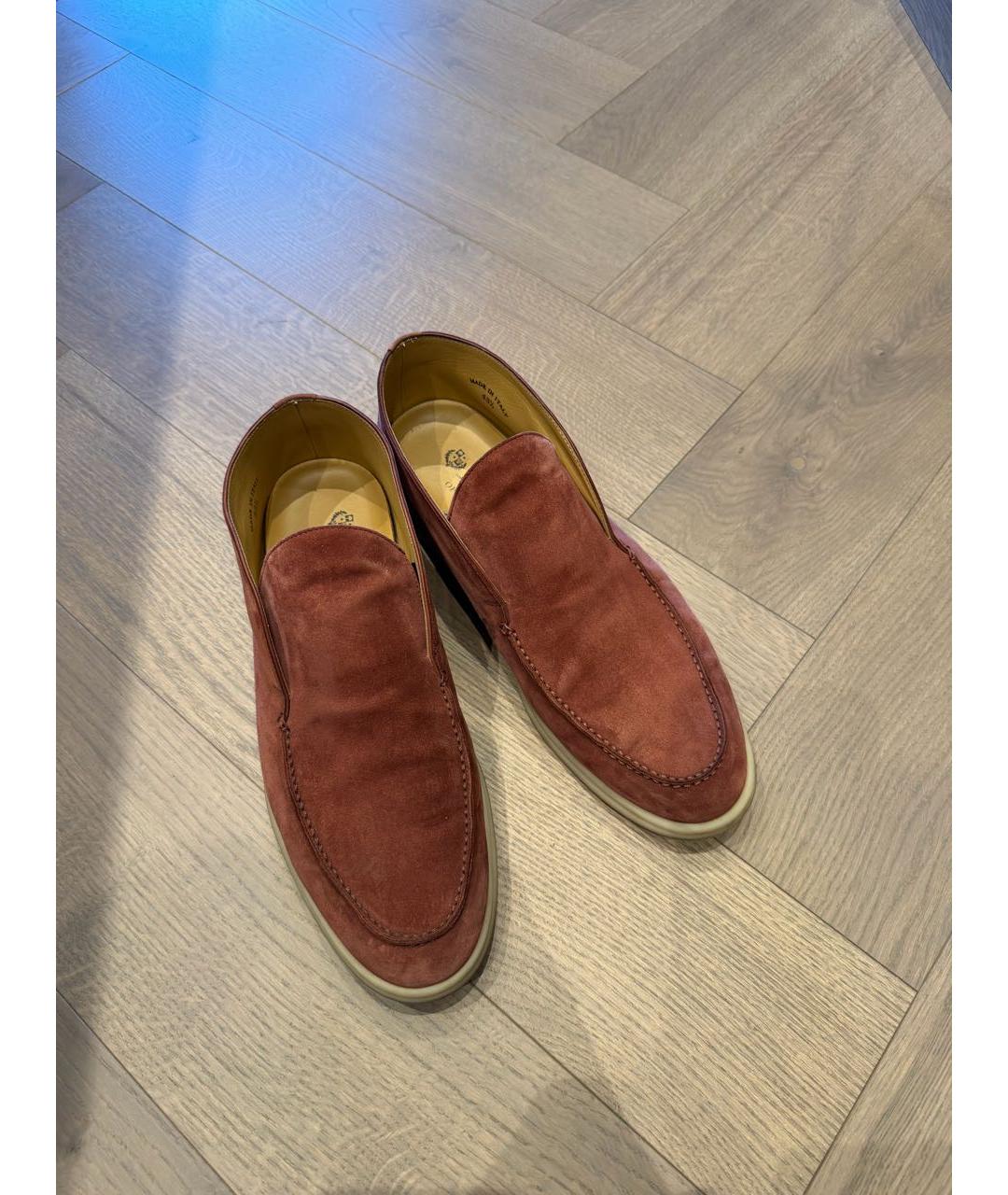 LORO PIANA Бордовые замшевые лоферы, фото 2