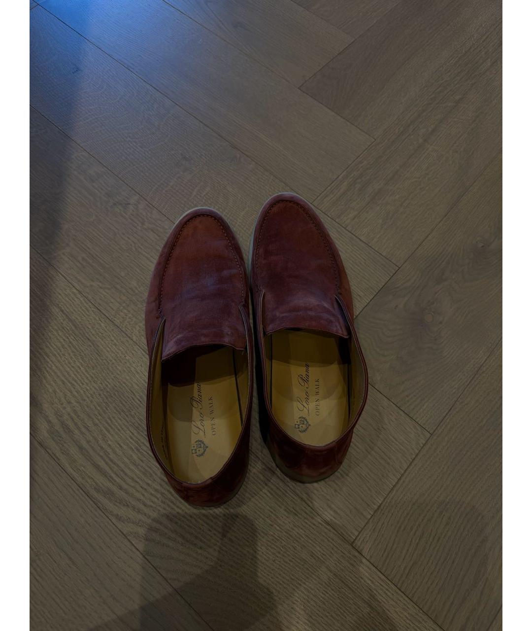 LORO PIANA Бордовые замшевые лоферы, фото 3