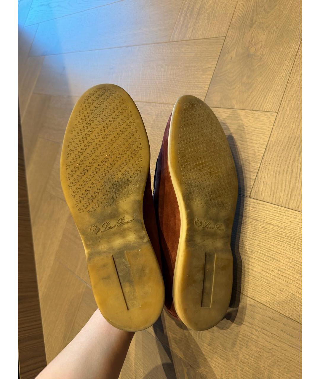 LORO PIANA Бордовые замшевые лоферы, фото 5