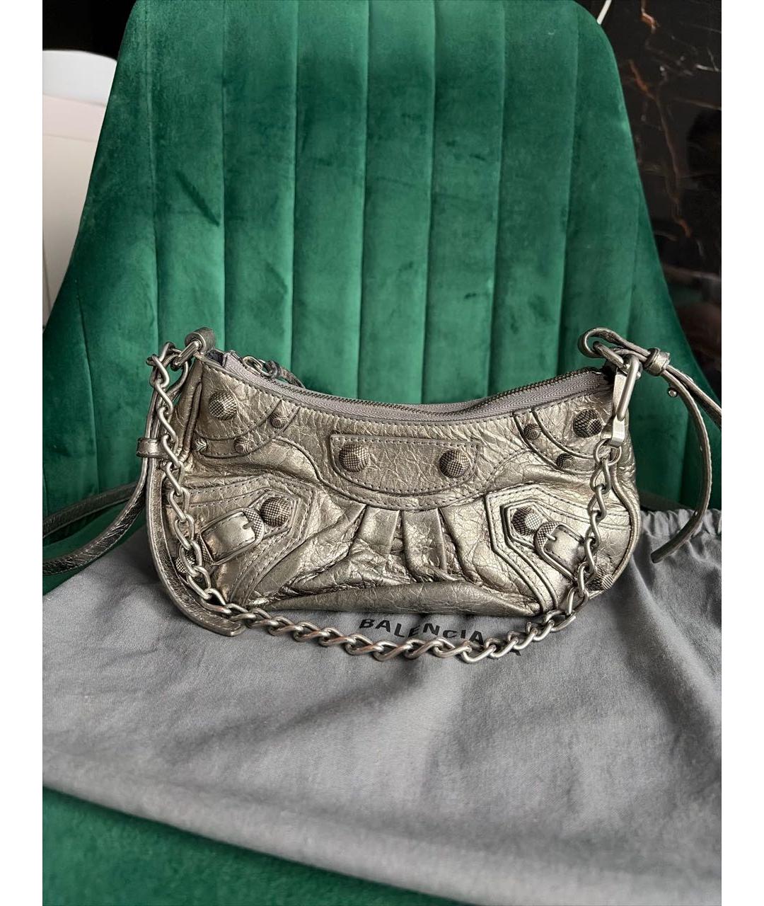 BALENCIAGA Серебряная кожаная сумка через плечо, фото 7