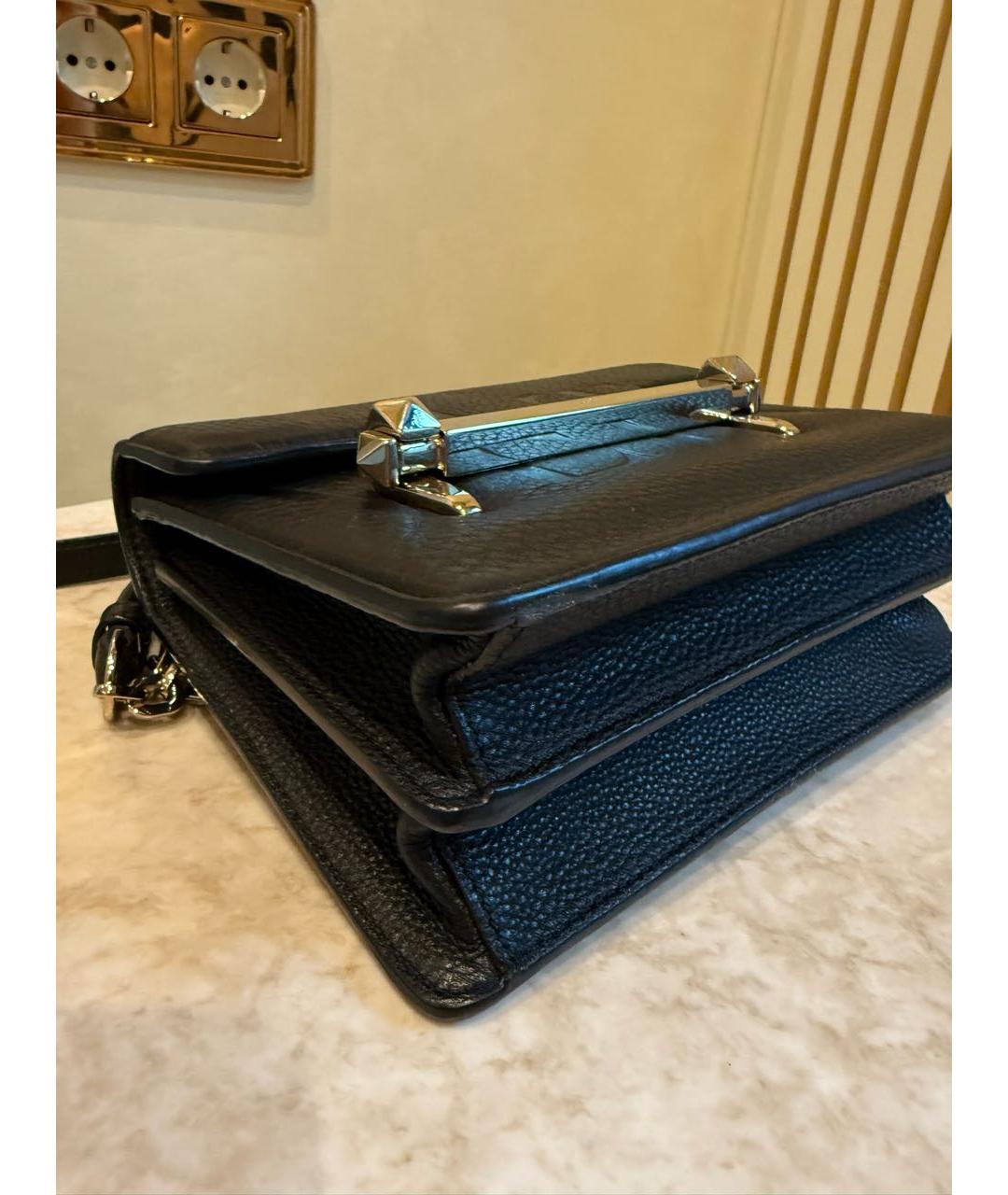 VALENTINO Черная кожаная сумка через плечо, фото 4