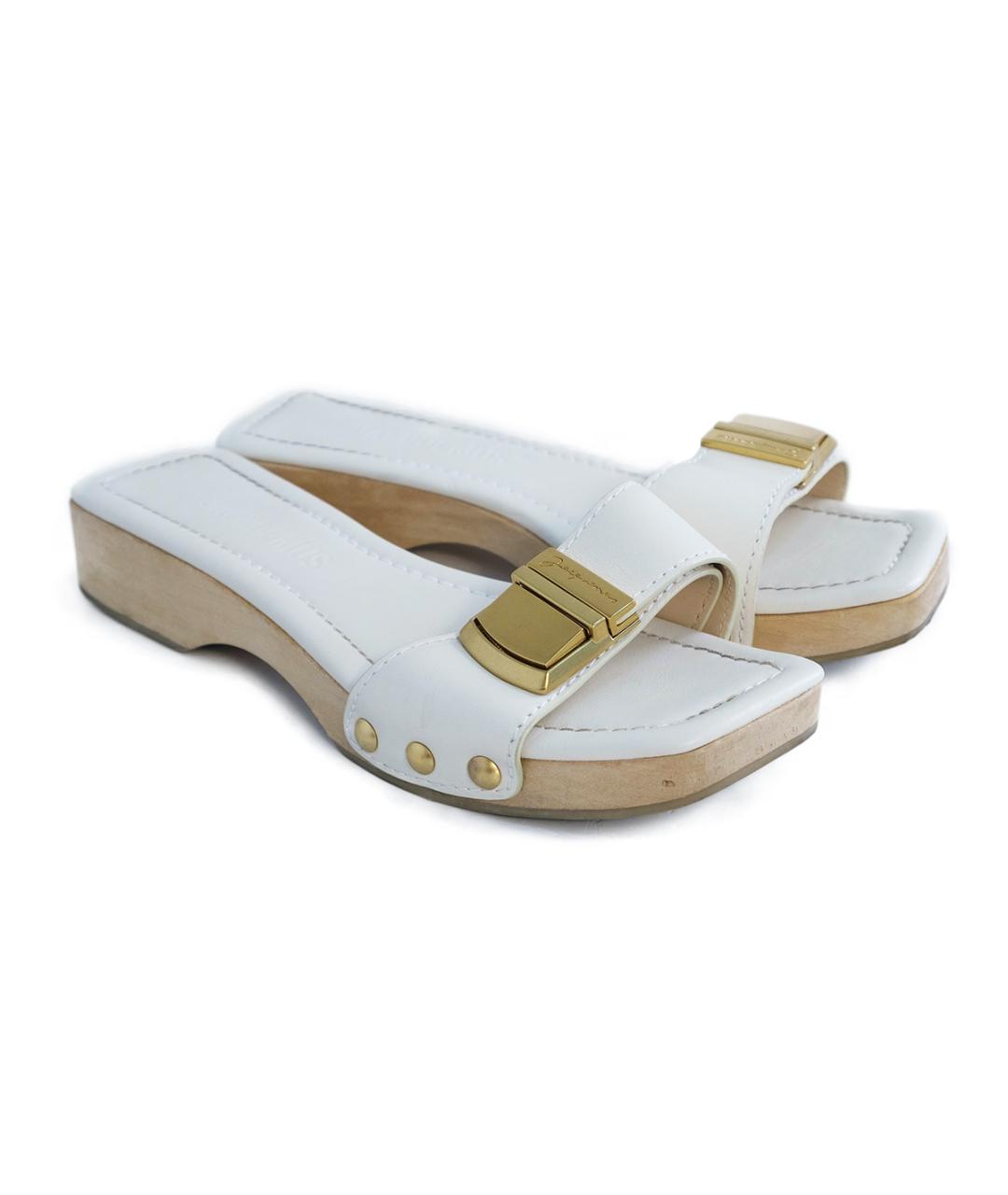 JACQUEMUS Белые кожаные шлепанцы, фото 2