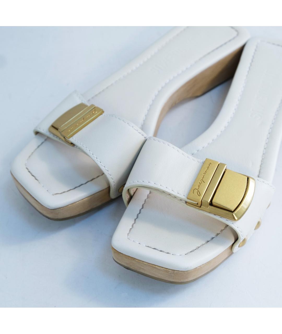 JACQUEMUS Белые кожаные шлепанцы, фото 3