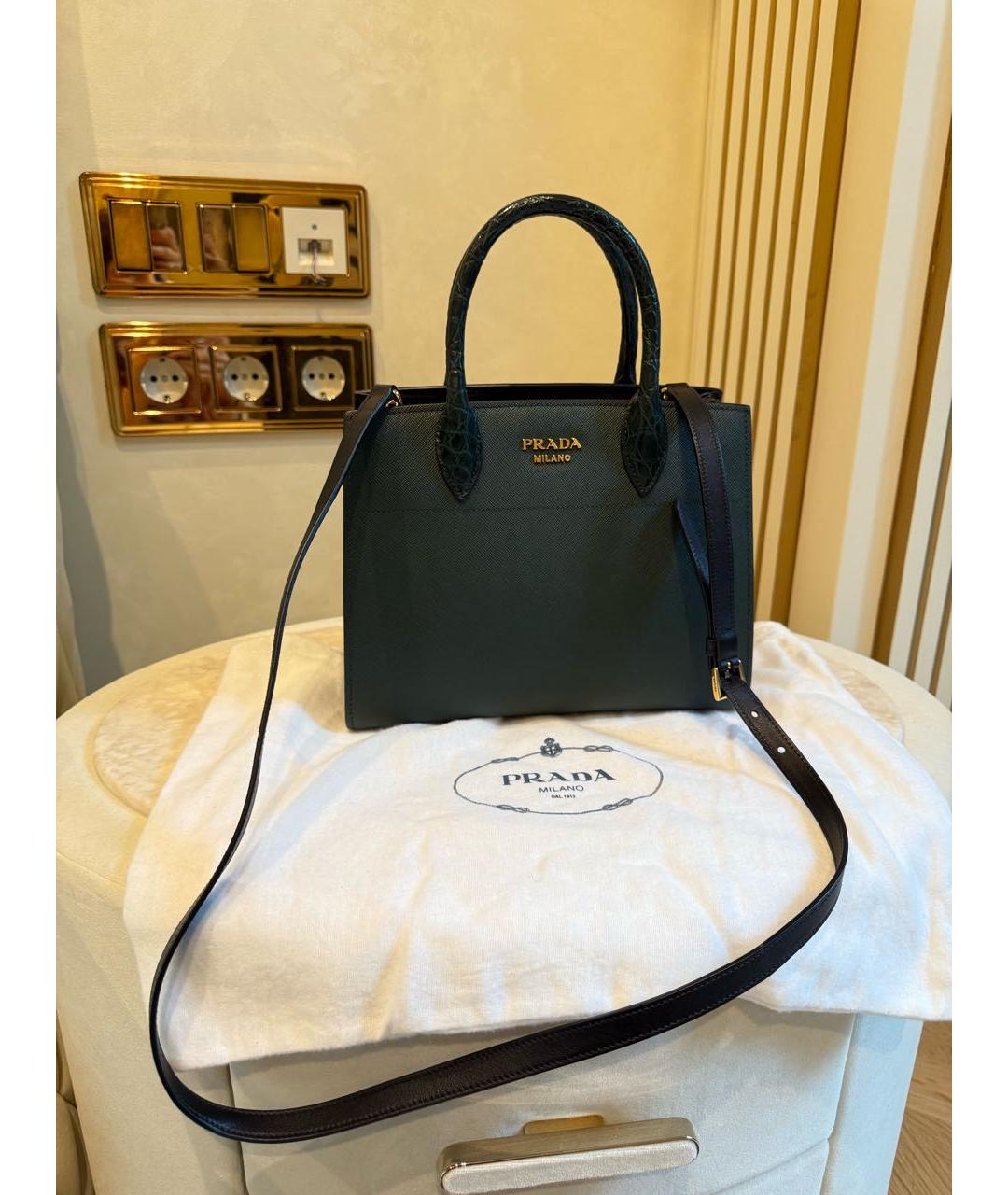 PRADA Зеленая кожаная сумка тоут, фото 4