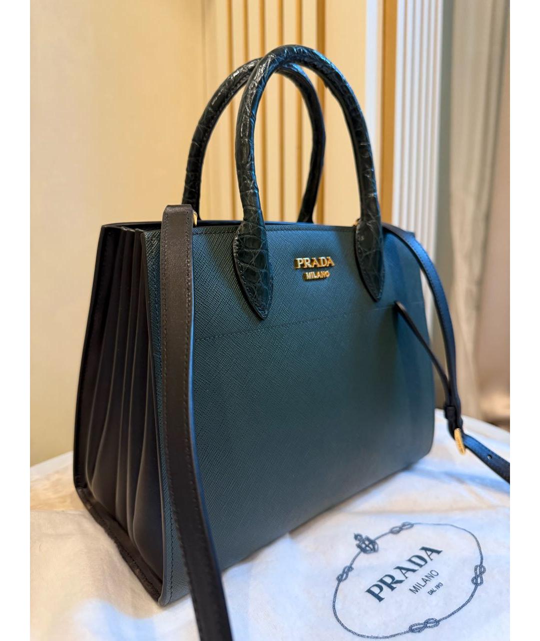 PRADA Зеленая кожаная сумка тоут, фото 3