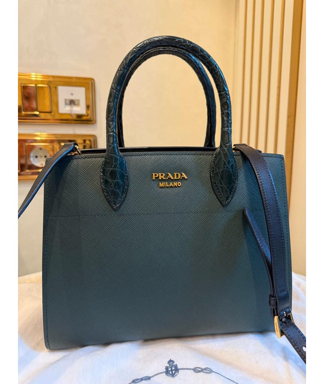 PRADA Зеленая кожаная сумка тоут, фото 8