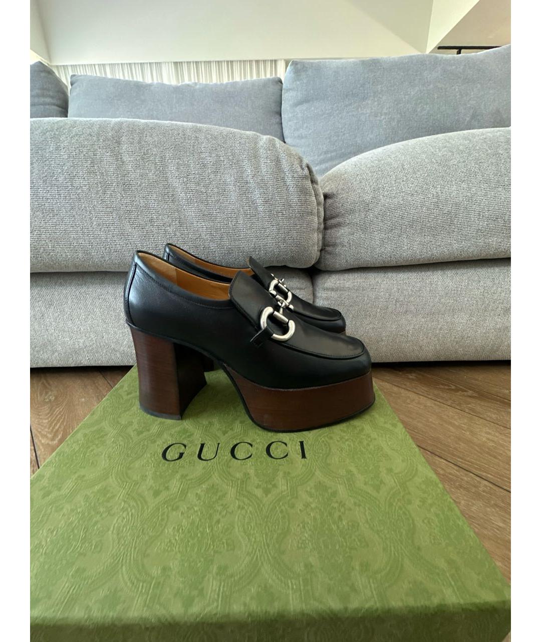 GUCCI Черные кожаные туфли, фото 6