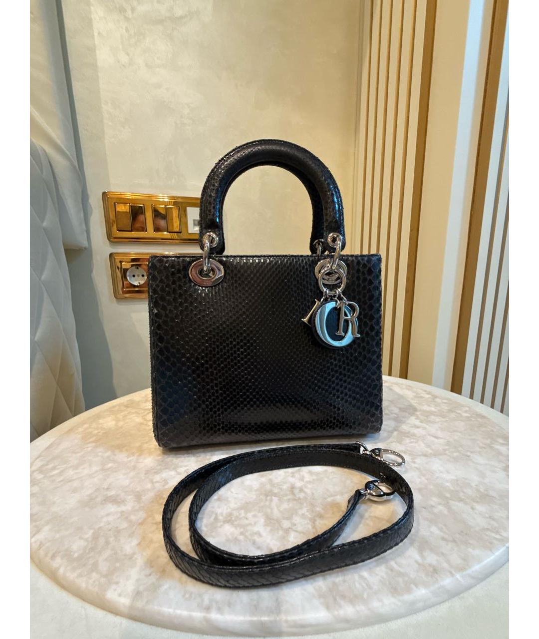 CHRISTIAN DIOR Антрацитовая сумка через плечо из экзотической кожи, фото 7