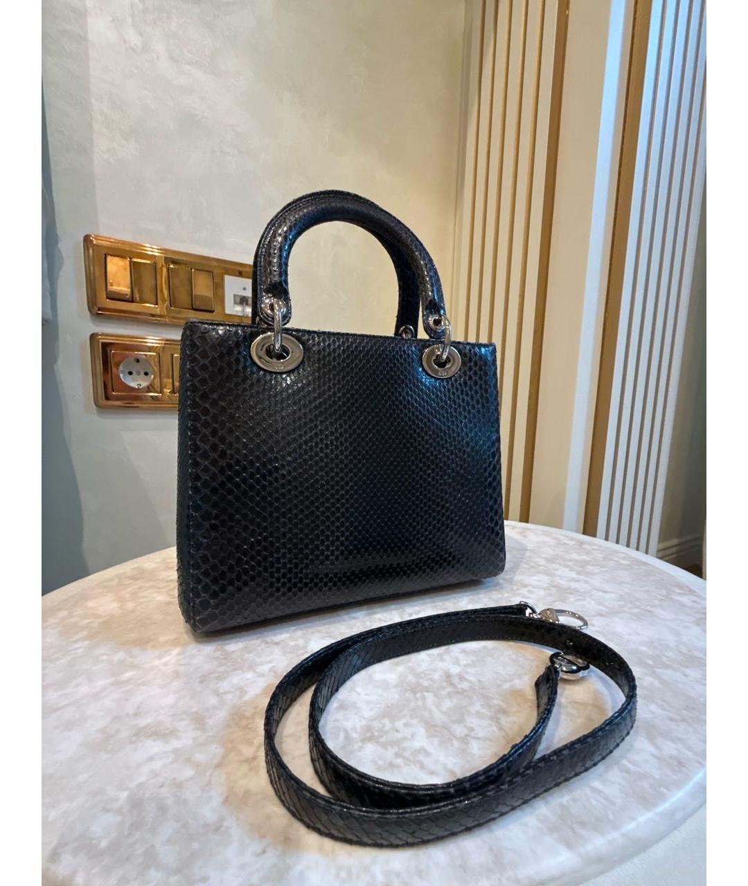 CHRISTIAN DIOR Антрацитовая сумка через плечо из экзотической кожи, фото 3