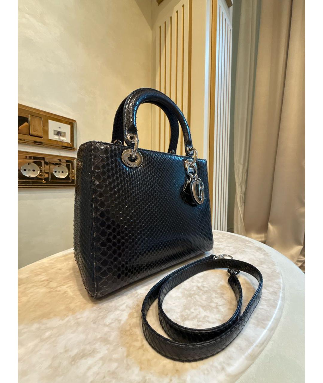 CHRISTIAN DIOR Антрацитовая сумка через плечо из экзотической кожи, фото 2