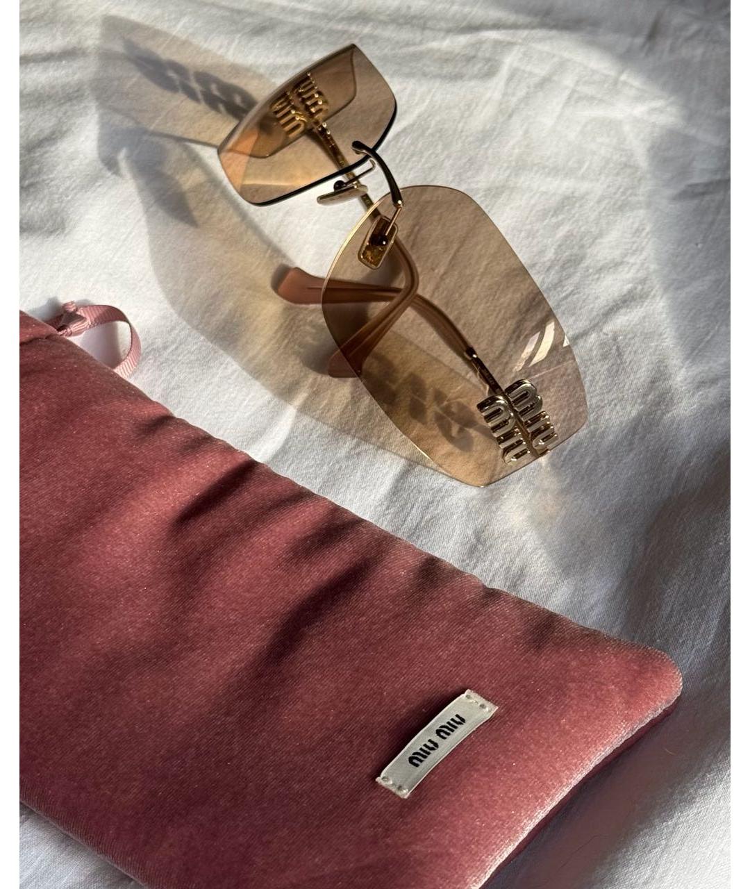 MIU MIU Золотые металлические солнцезащитные очки, фото 5