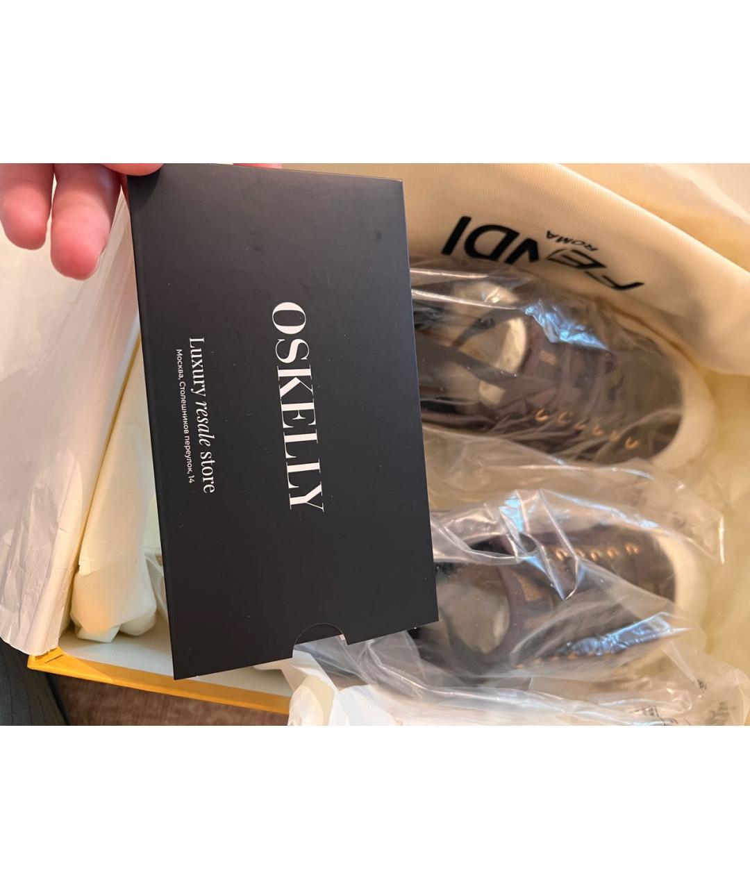 FENDI Коричневые текстильные кеды, фото 5