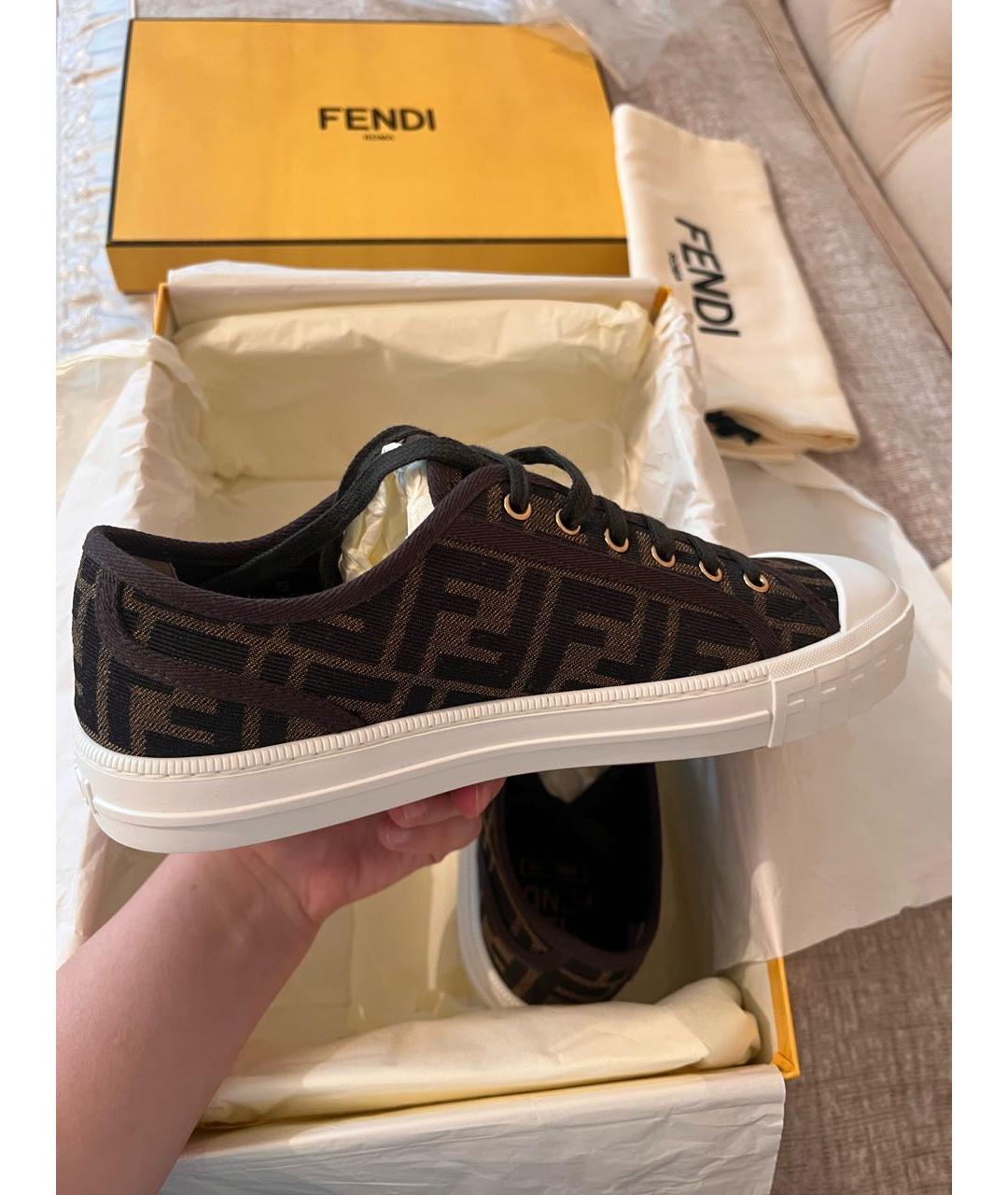 FENDI Коричневые текстильные кеды, фото 7